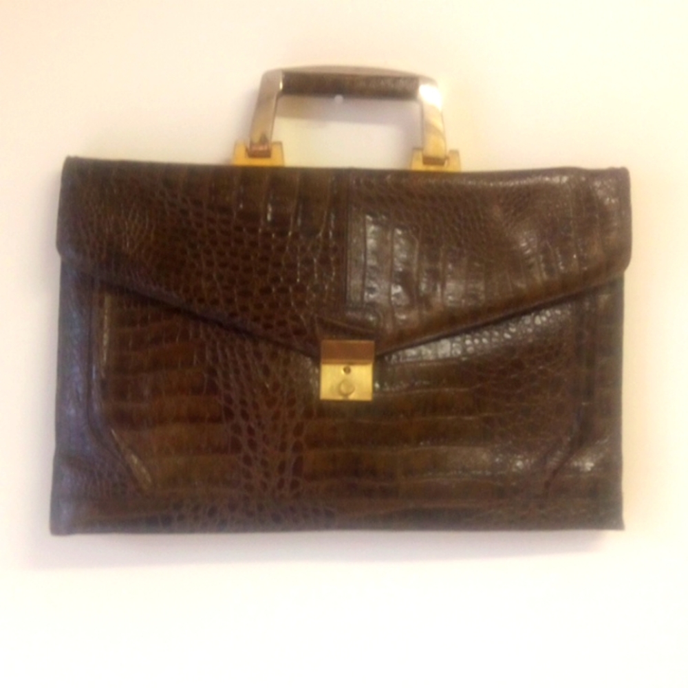 Vintage faux crocodile Leather Briefcase. Made in Italy